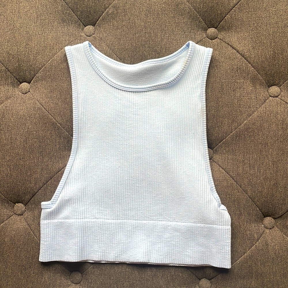 light blue comic sunshine cropped tank